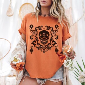 Camiseta unisex con estampado de calavera / Camiseta informal y moderna para amantes de la música, Halloween, regalos, moda urbana y uso diario. Colores cómodos.