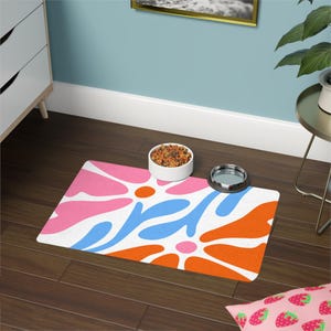 Vibrant Floral Pet Food Mat: Non-Slip Dog & Cat Feeding Dish