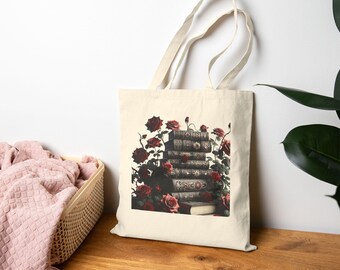 ヴィンテージブック＆ローズコットンキャンバストートバッグ