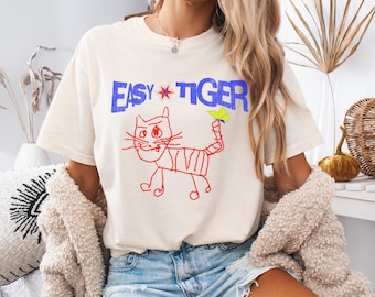Camiseta teñida con diseño de tigre sencillo / Ropa informal divertida, regalo para amantes de los gatos, camiseta gráfica divertida, camiseta cómoda para el día a día, [...]