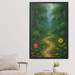 Nature Path Framed Wall Art, Botanical Wall Art, Floral Decor, Vintage Floral Wall Decor, Botanical Landscape, Mushroom Motif