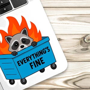 Dumpster Fire Sticker, Embrace The Chaos, Everythings Fine Dumpster Fire Sticker, Anxiety Sticker, Funny MEME Sticker, Raccoon Dumpster