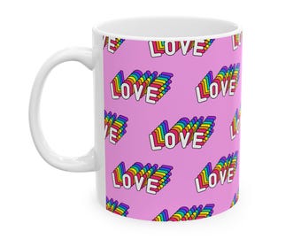 Taza de cerámica LGBT Love Rainbow, taza del orgullo LGBTQ, taza de café con mensaje sobre los derechos de los homosexuales, regalo de igualdad, artículos para bebidas para simpatizantes, taza de té con corazón colorido, queer