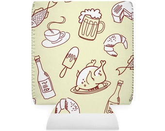 Funda para enfriador de latas de cerveza, diseño de comida y bebida para barbacoa, enfriador de bebidas, soporte para bebidas, accesorio para portón trasero, funda aislante, funda para bebidas
