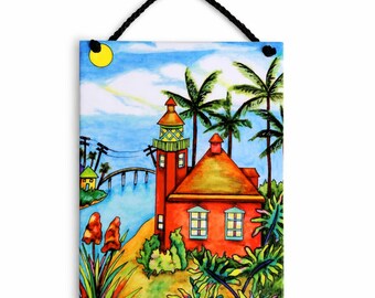 Lighthouse Beach Cottage Ceramic Tile