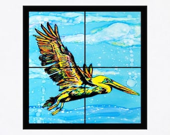 Flying Pelican Framed Tile Mural