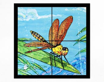 Sky dancer Dragonfly Framed Tile Mural