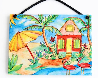 Umbrella Beach Cottage Ceramic Tile