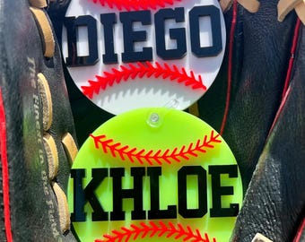 Baseball, Softball, Baseball Name Tag, Baseball Bag Tag, Softball Bag Tag, Custom Name Tag, Bag Tag, Actylic Name Tag, Actylic Bag Tag