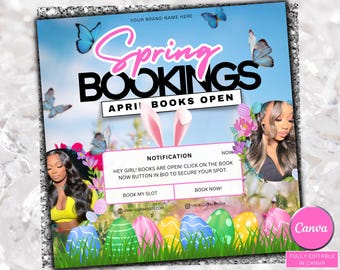 April Booking Flyer DIY Template, Customizable April Flyer, DIY Canva Template for Makeup, Hair, Lashes, Nails, Easter Booking Flyer,Spring