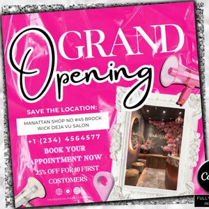 Grand Opening Flyer Template, Business Launch Flyer Poster Invitation Design, Grand Opening Invitation Flyer, Small Business, Canva Template