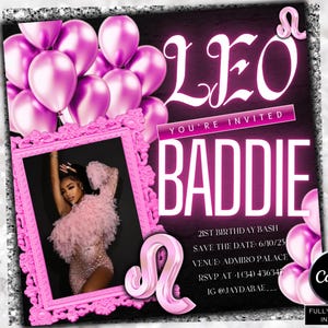 Leo Baddie Birthday Flyer, Birthday Szn Flyer, Leo Invitation Flyer, Leo Birthday Event, Social Media Flyer, Premade Flyer Template