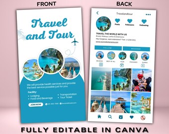 Travel Agent Business Cards, Travel and Tour Business Card, DIY Canva Business Card travel agent, QR code Business Card, Canva template
