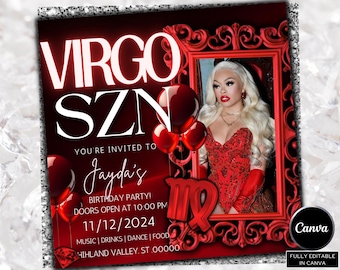 Red Virgo Birthday Flyer, Virgo Szn Flyer, Virgo Invitation Flyer, Virgo Birthday Event, Social Media Flyer, Premade Flyer Template
