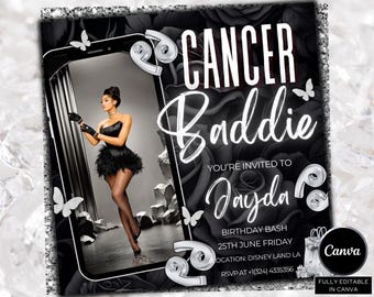 Cancer Season Party Flyer, Birthday Szn Flyer, Cancer Invitation Flyer, Cancer Birthday Event, Social Media Flyer, Premade Flyer Template