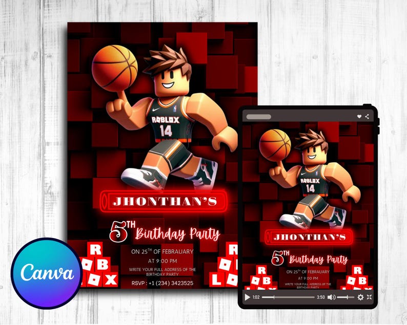Editable Roblox Birthday Invitation, Editable & Printable Template ...