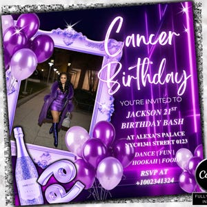 Birthday flyer, Cancer Birthday Flyer, Cancer Bash Flyer, Birthday Girl, Party Flyer,Celebration Flyer, Birthday Event,Luxe Birthday Party
