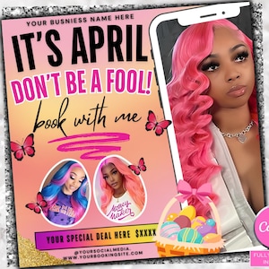April Booking Flyer DIY Template, April Flyer, DIY Canva Template for Makeup, Hair, Lashes, Nails, Easter Booking Flyer,Spring Flyer