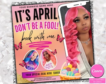 April Booking Flyer DIY Template, April Flyer, DIY Canva Template for Makeup, Hair, Lashes, Nails, Easter Booking Flyer,Spring Flyer