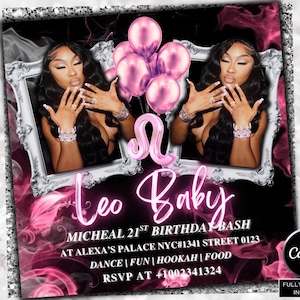 Leo Birthday Flyer, Birthday Szn Flyer, Leo Invitation Flyer, Leo Birthday Event, Social Media Flyer, Premade Flyer Template