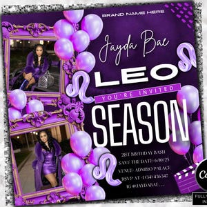 Leo Season Party Flyer, Birthday Szn Flyer, Leo Invitation Flyer, Leo Birthday Event, Social Media Flyer, Premade Flyer Template