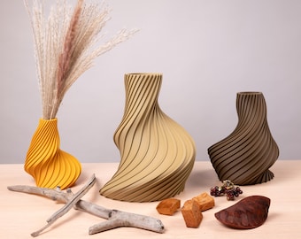 Pérgola de florero orgánico | Florero impreso en 3D con aspecto de madera | Florero de flores secas para hierba de la pampa | Florero decorativo sostenible con un diseño natural moderno