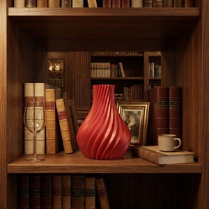 Designvase Luxoria (Luxe) auf einem Bar Cart – Cocktail-Hosting-Szene mit luxuriösem Stilanspruch. 3D-Druck, Bambu PLA Silk+. Made in München.