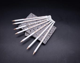 Lápiz de madera blanco personalizado con nombre o frase, grabado a láser