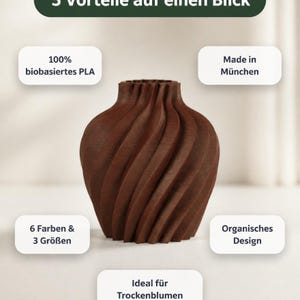 5 Vorteile Organisch Verdana Vase: Bambu PLA Wood · Made in München · 6 Farben & 3 Größen · Organisches Design · Ideal für Trockenblumen · MyDesignStyle.