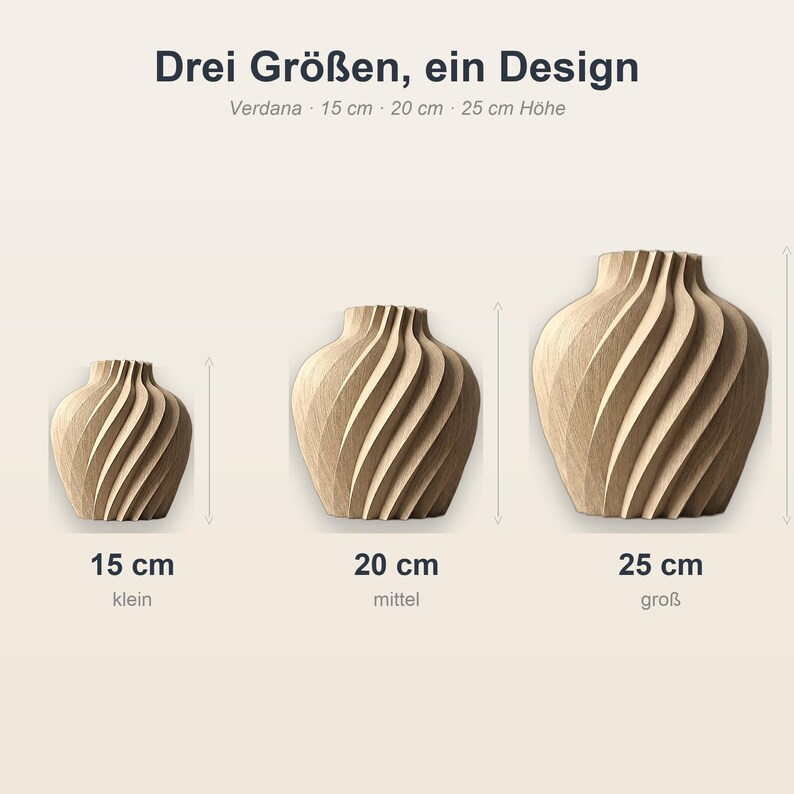 Organisch Verdana Vase in 3 Größen: 15 cm, 20 cm, 25 cm · Bambu PLA Wood · Handgefertigt in München · Made in Germany · MyDesignStyle.