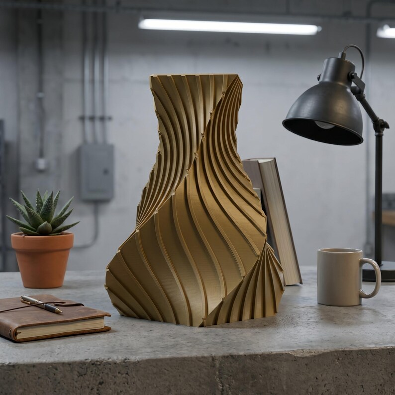 Industriell Structura Vase Farbvariante Kobaltblau · Trapezkonisch mit feinen Diagonalrippen, Bambu PLA Metal · 3D Druck Bambu PLA Metal handgefertigt München MyDesignStyle MDS.