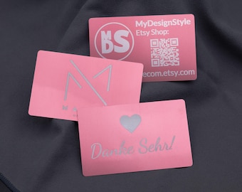 Tarjeta de presentación de metal aluminio oro rosa personalizada grabado láser con nombre logotipo gráfico código QR