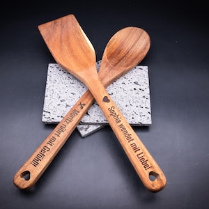 KINGSOW Set Di 9 Utensili Da Cucina In Legno Di Acacia Con Supporto Girevole 360° - Per Pentole Antiaderenti - 3