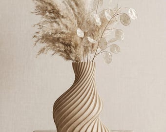 3D printed Arbor vase in wood look – dried flower vase for pampas grass – organic boho decor
