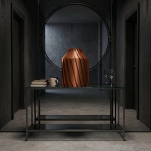 Industriell Urbanica Vase Kupferbraun im Ambiente Flur Konsole · Breiter Zylinder mit kräftigen Diagonalfluten, Bambu PLA Metal · 3D Druck handgefertigt München MyDesignStyle MDS.