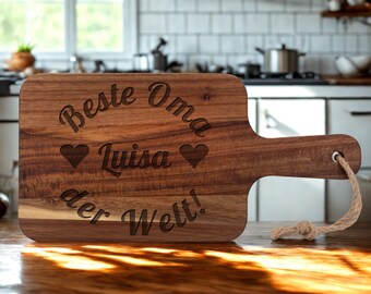 Tabla de cortar de madera de acacia de la mejor abuela del mundo (nombre)
