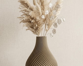 3D Druck Vase Botania Holz Look – Trockenblumenvase Pampasgras Skandinavisch – Dekovase Groß