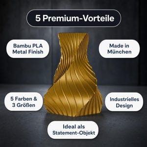 5 Vorteile Industriell Structura Vase: Bambu PLA Metal Finish · Made in München · 5 Farben & 3 Größen · Industrielles Design · Statement-Objekt · MyDesignStyle.