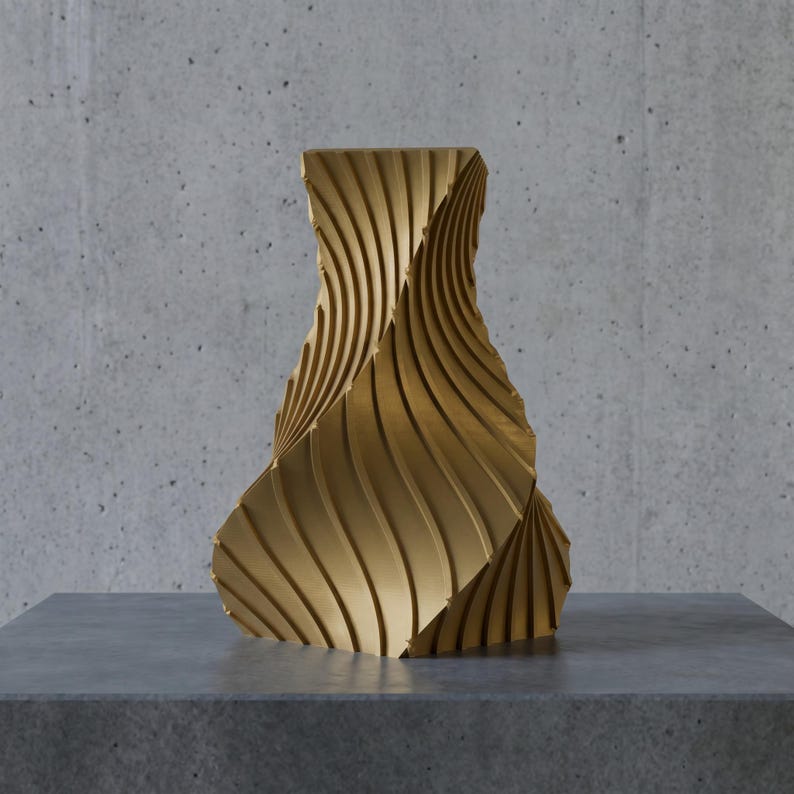 Industriell Structura Vase Farbvariante Eisengrau · Trapezkonisch mit feinen Diagonalrippen, Bambu PLA Metal · 3D Druck Bambu PLA Metal handgefertigt München MyDesignStyle MDS.