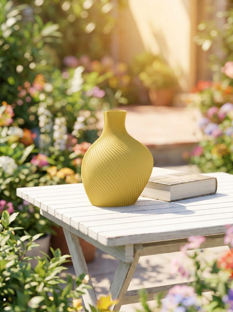 Deko-Vase Bonbon Candi Zitronen-Gelb — Garten im Freien · Elegante Candy-Form in Matt-Pastell, Bambu PLA Matte · Made in Germany · MyDesignStyle.