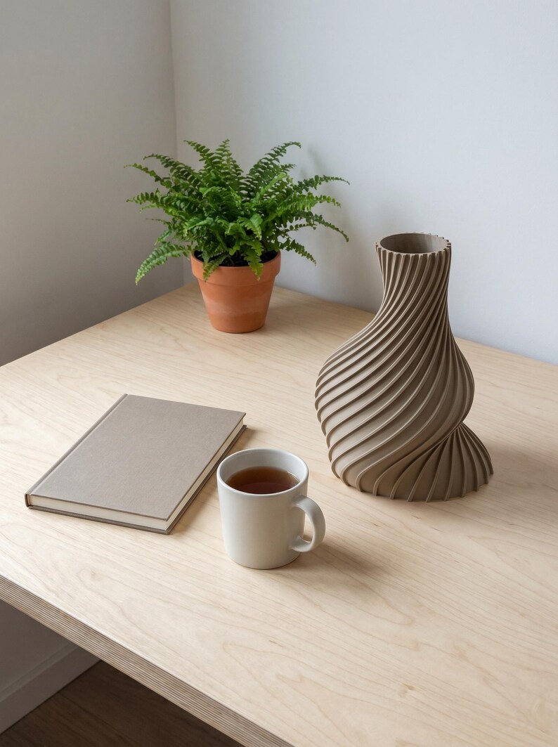 Deko-Vase Organisch Arbor Klassische Birke — Arbeitsplatz Schreibtisch · Schlanke Organisch-Form mit Holzstruktur, Bambu PLA Wood · Made in Germany · MyDesignStyle.