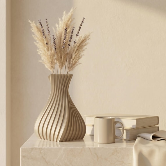 3D Druck Vase Auroria Silk Metallic – Trockenblumenvase Pampasgras – Dekovase Wohnzimmer