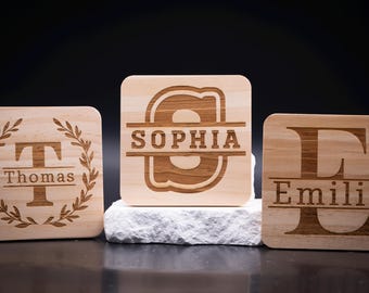 Coasters | Personalized Name Decorations | Handmade Coasters | Engraved Wood | Personalized Name | Gift Coasters