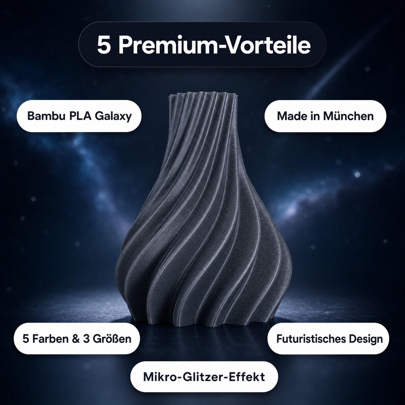 Futuristisch Futura Vorteile: Bambu PLA Galaxy, Made in München, 5 Farben & 3 Größen, futuristisches Design, Mikro-Glitzer-Effekt · MyDesignStyle.