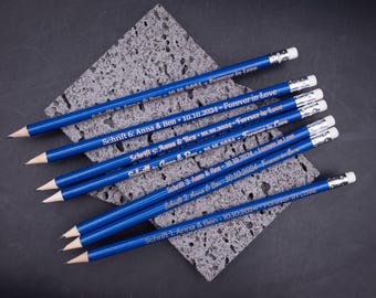 Lápiz de madera con nombre o frase, azul - personalizado con grabado láser individual