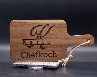 Tabla de madera de acacia con mango personalizada con grabado de nombre – tabla de quesos 30 cm – tabla de cortar decoración cocina