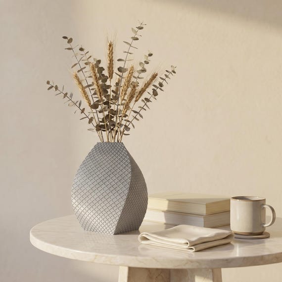 3D Druck Vase Opulenta Silk Metallic – Trockenblumenvase Pampasgras – Wohnzimmer Deko Geschenk