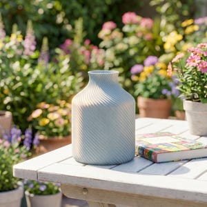 Deko-Vase Bonbon Sucari Eisblau — Garten im Freien · Kompakte Candy-Form in lebhafter Pastell-Matte, Bambu PLA Matte · Made in Germany · MyDesignStyle.