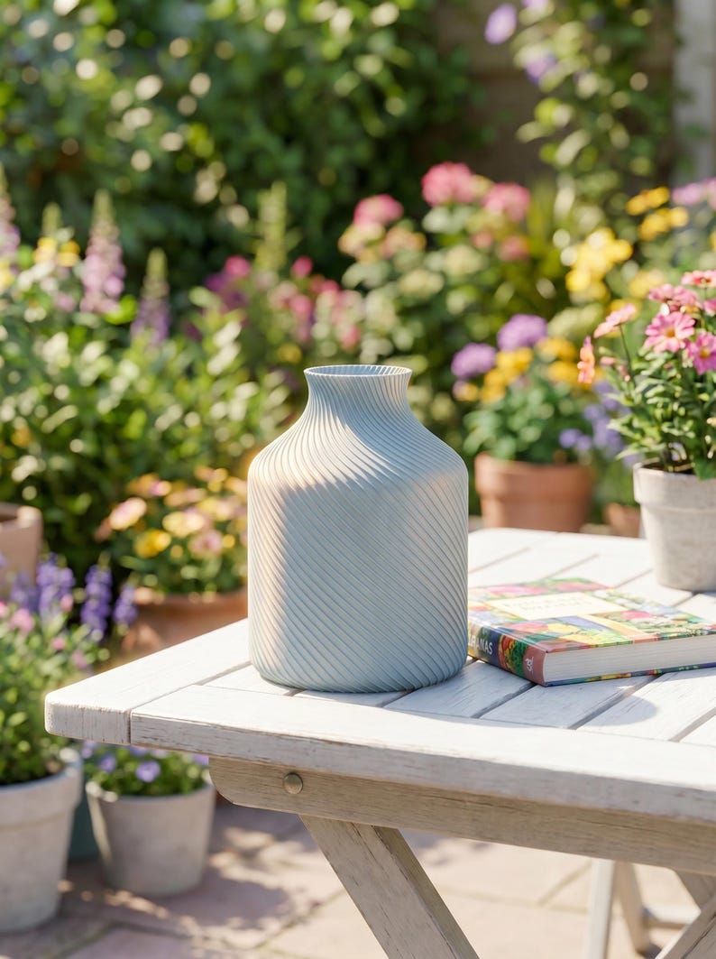 Deko-Vase Bonbon Sucari Eisblau — Garten im Freien · Kompakte Candy-Form in lebhafter Pastell-Matte, Bambu PLA Matte · Made in Germany · MyDesignStyle.