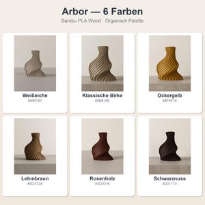 Organisch Arbor Vase: alle 6 Farben im Überblick · Bambu PLA Wood · Handgefertigt in München · Made in Germany · MyDesignStyle.